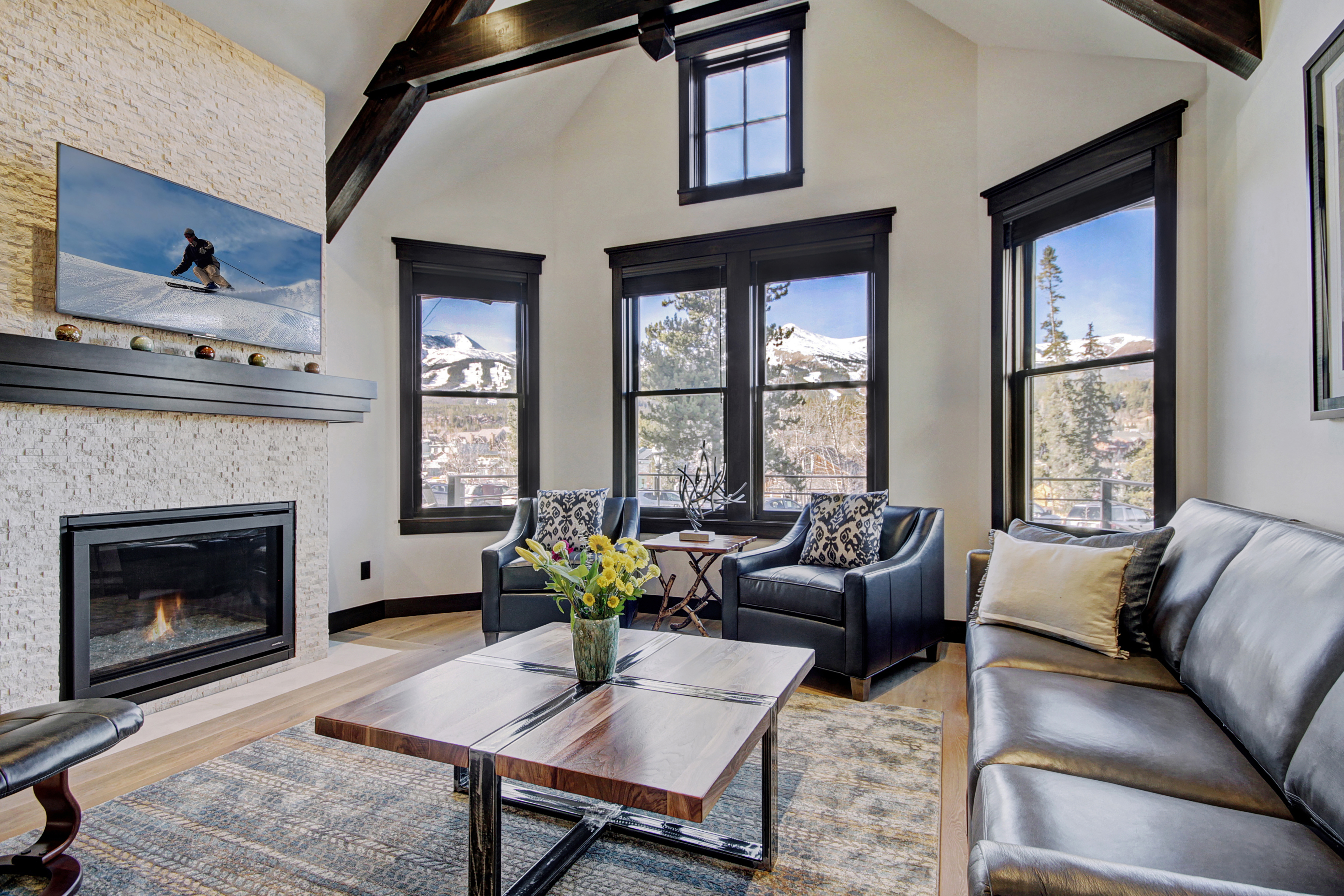 The vaulted ceilings add to grandeur to the spacious living room - The Bogart House Breckenridge Vacation Rental