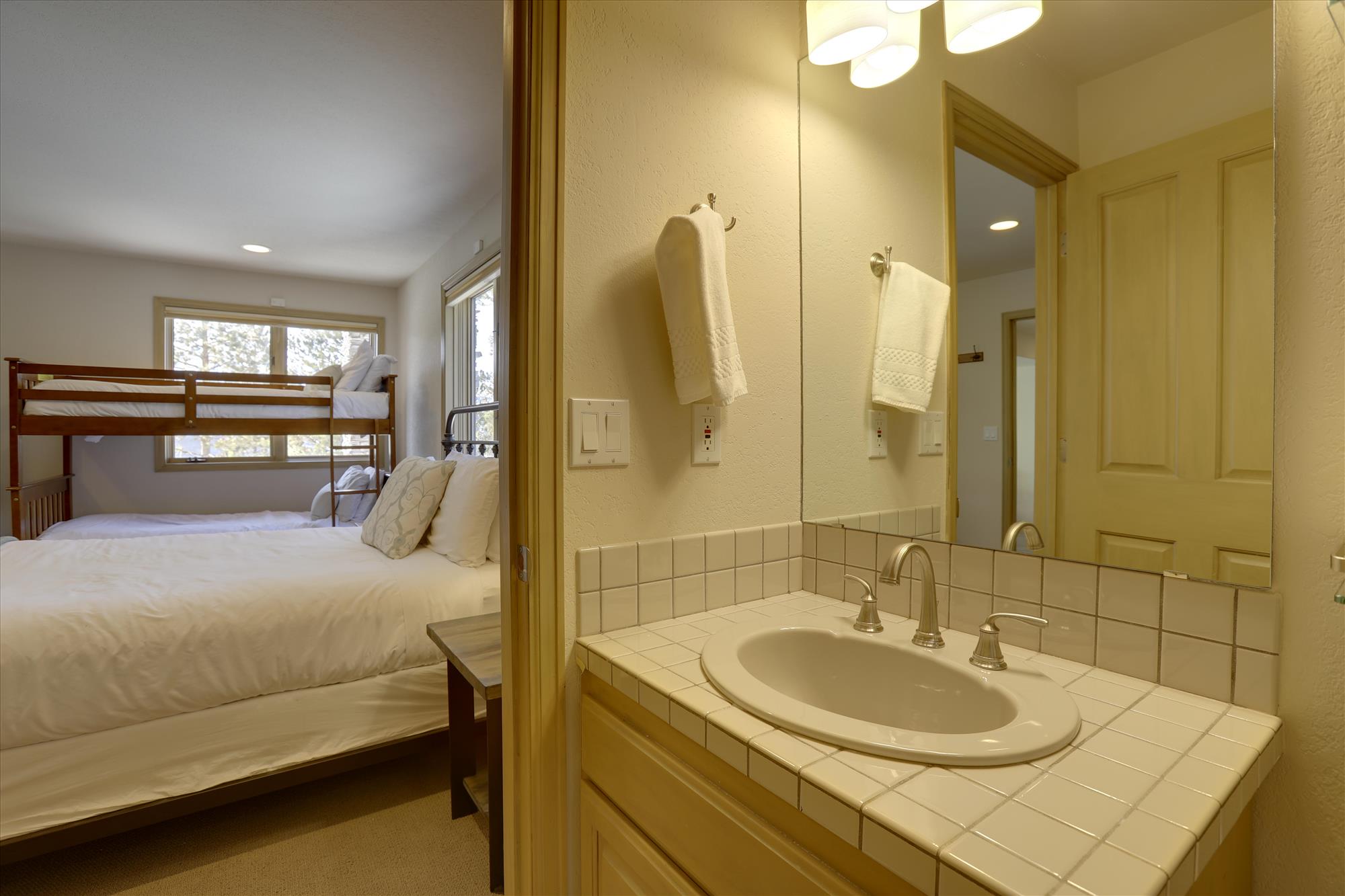 Lower level bathroom shared by the king and bunk bedrooms.