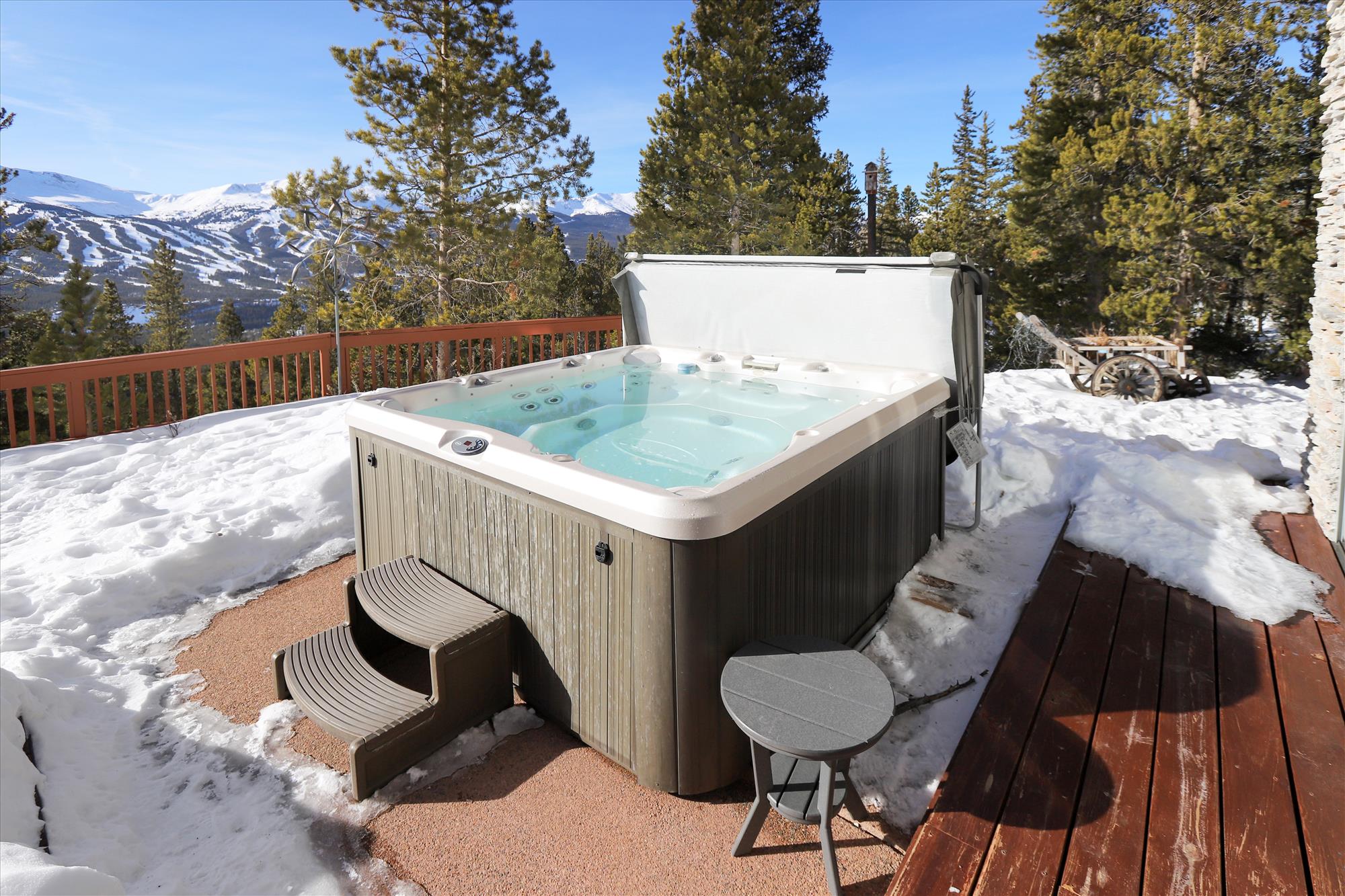 Take in the mountain views as you relax in the hot tub.