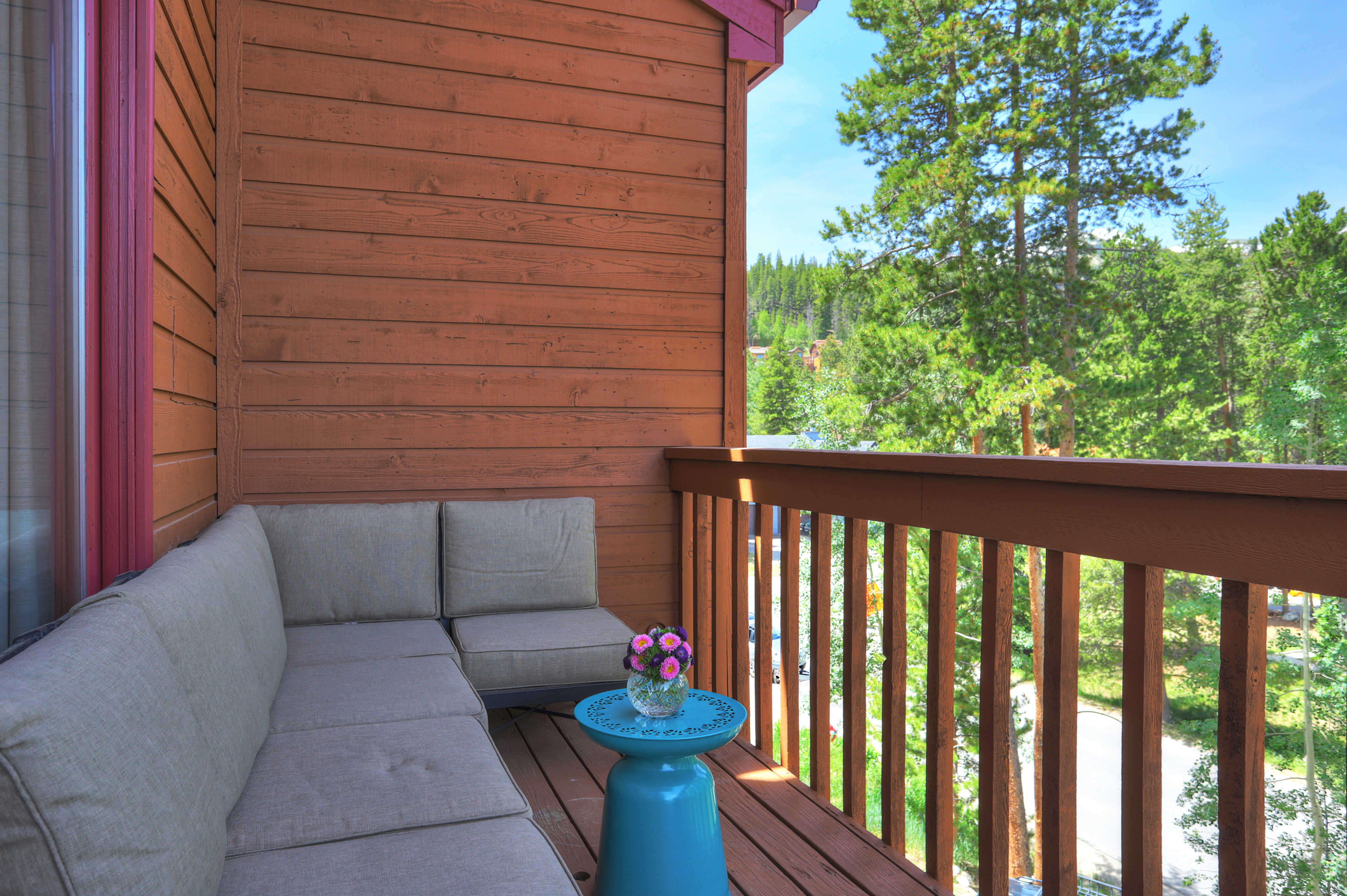 This home has many outdoor decks and seating areas to enjoy the mountain air.