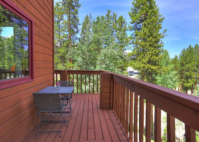 This home has many outdoor decks and seating areas to enjoy the mountain air.