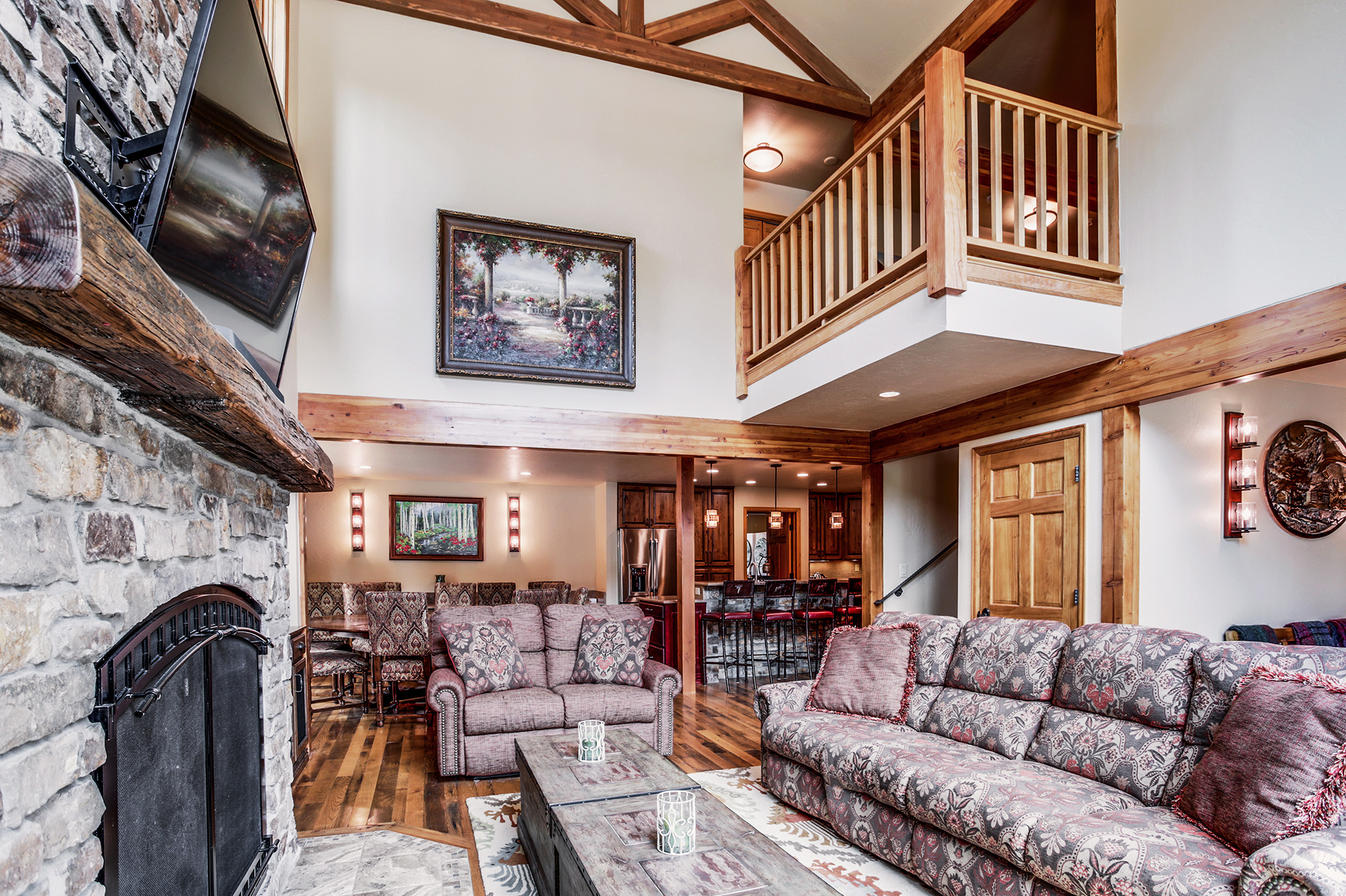 Living area overlooking dining & kitchen areas - Friendly Fox Chalet - Breckenridge vacation rental