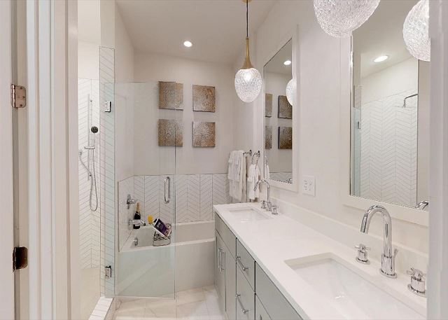 Large Master Bath has Double Vanity, Separate Tub & Shower, and Private Water Closet