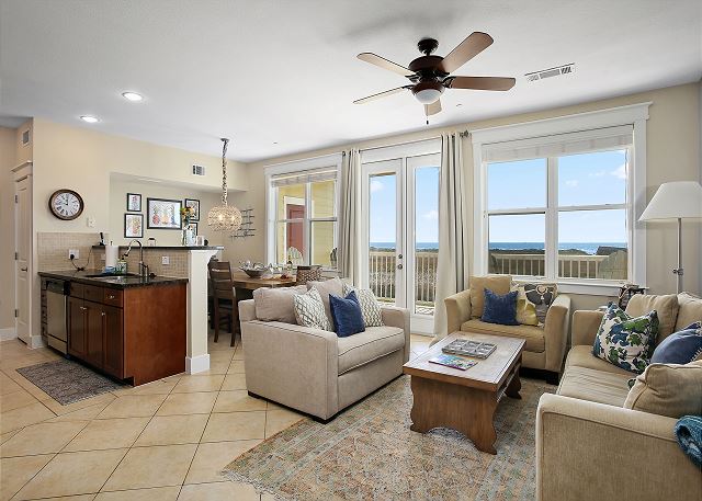 Fabulous front row ocean front views from the kitchen dining, living room & master bedroom.