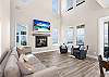 Main living area has unbelievable water front views and gas fireplace for brisk winter nights. 70