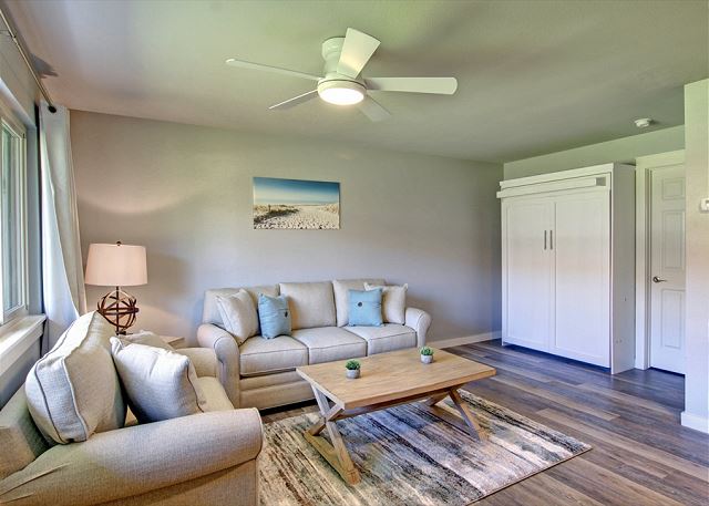 Living room with full size Murphy bed 