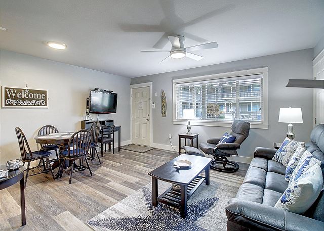 Living room with full size Murphy bed 