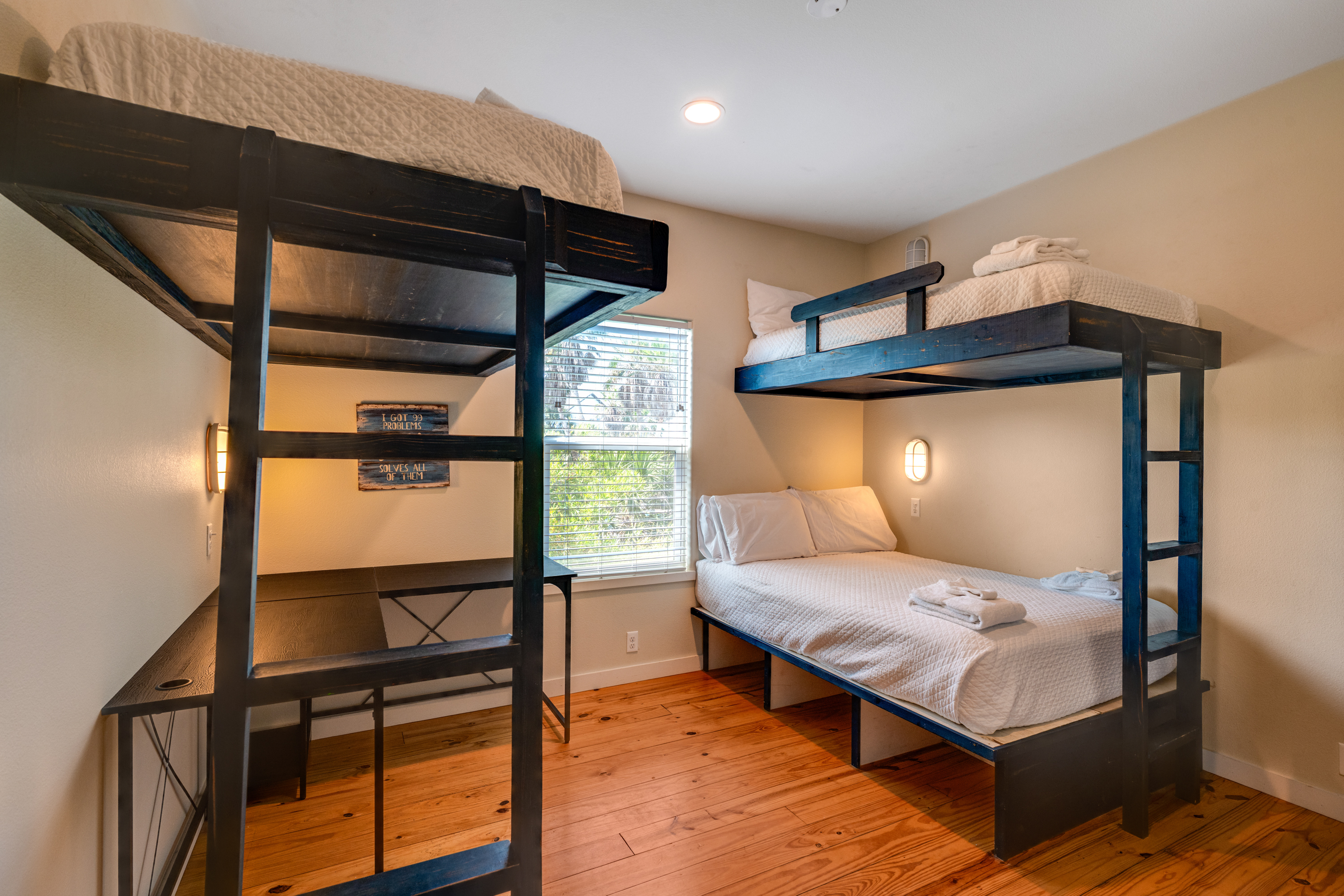 Twin over full bunk set and lofted twin designed with both kids and adults in mind