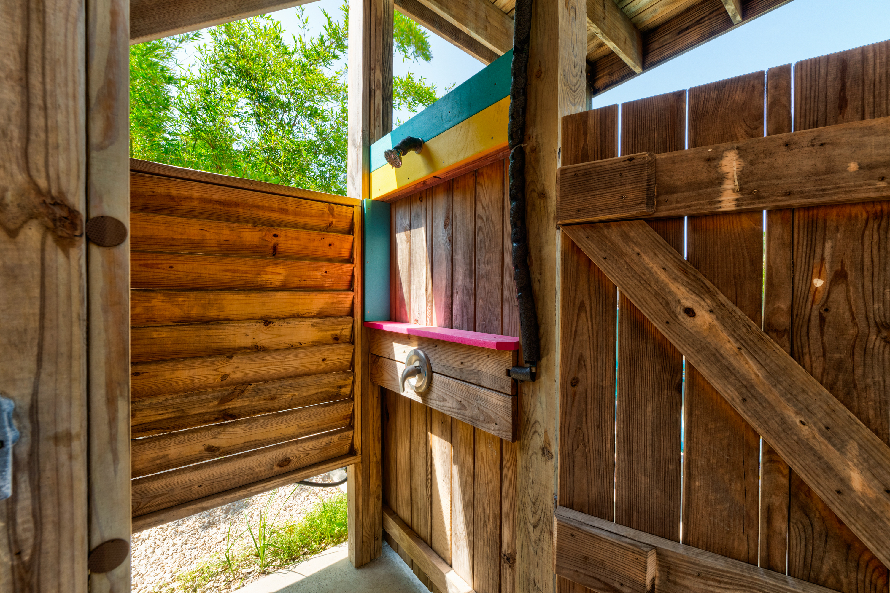 This outdoor shower is a perfect coastal convenience after a day at the beach or pool!