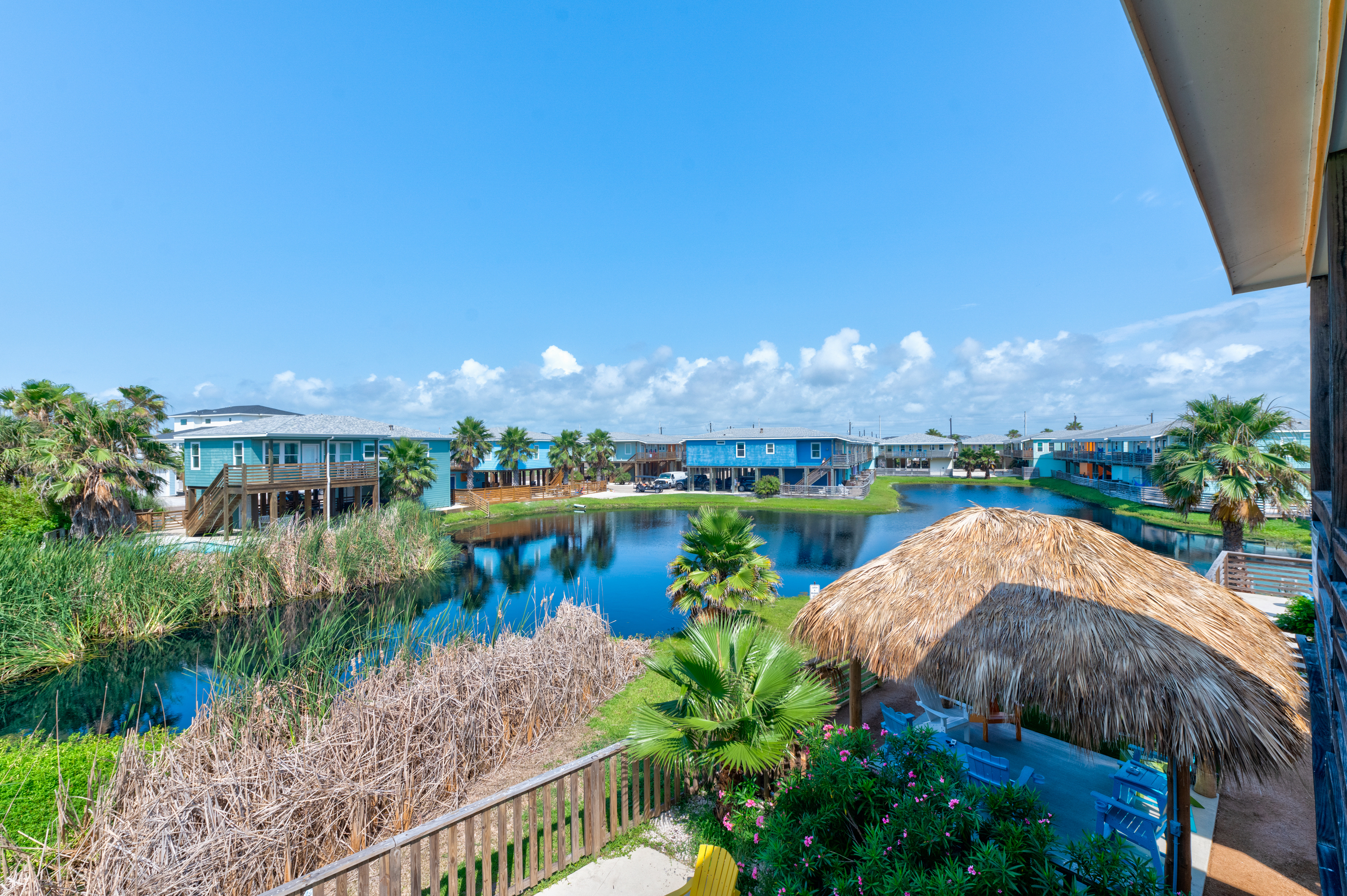 Relax and take in the serene pond views from your private balcony