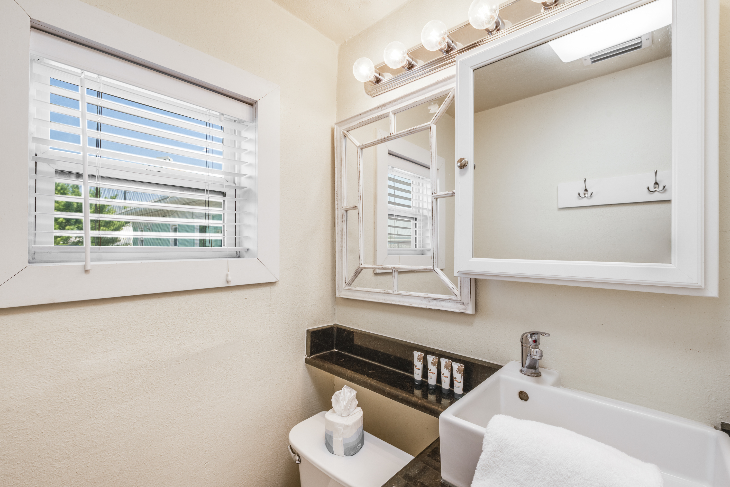 Clean and inviting bathroom designed with guest comfort in mind