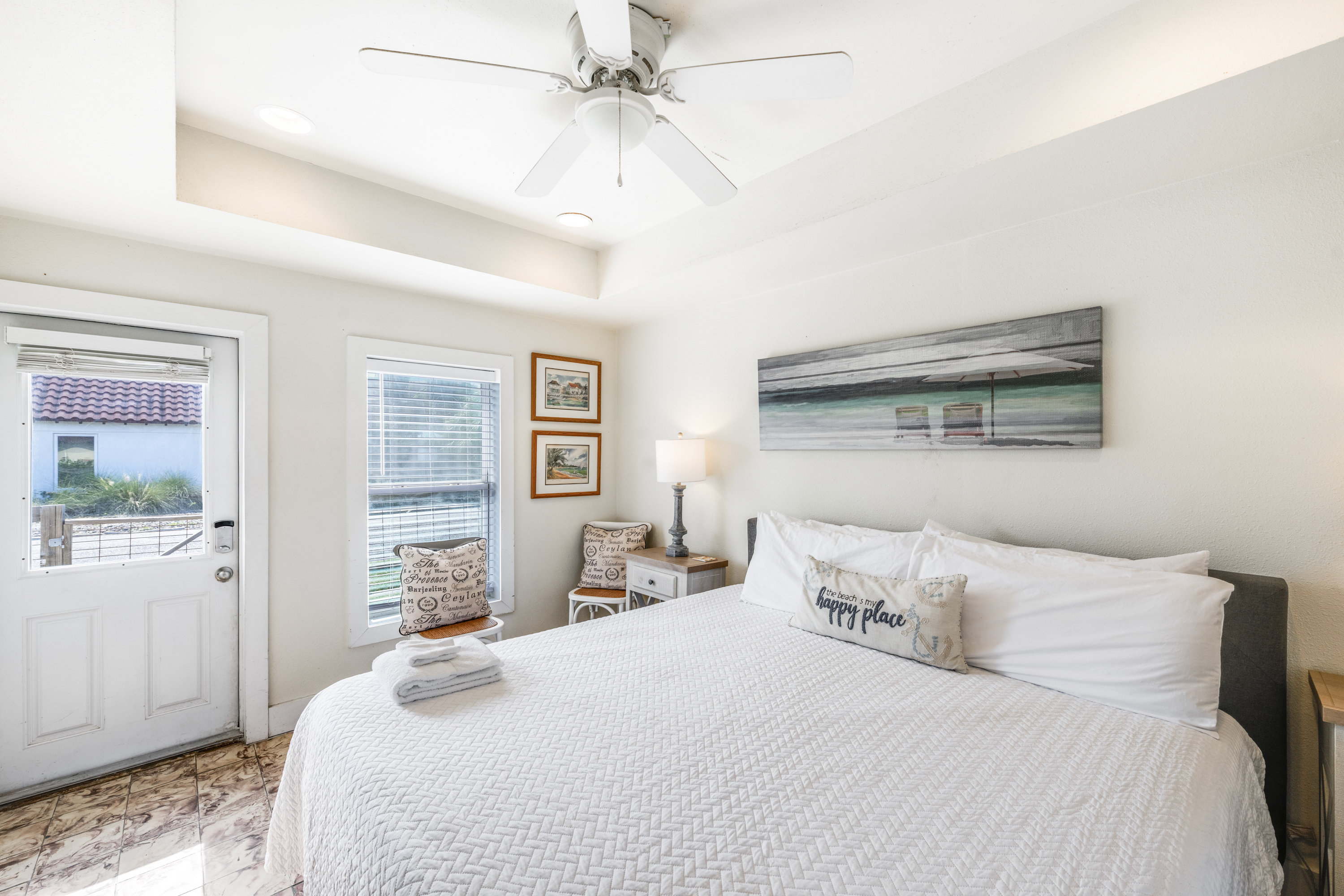 King suite with access to the front yard