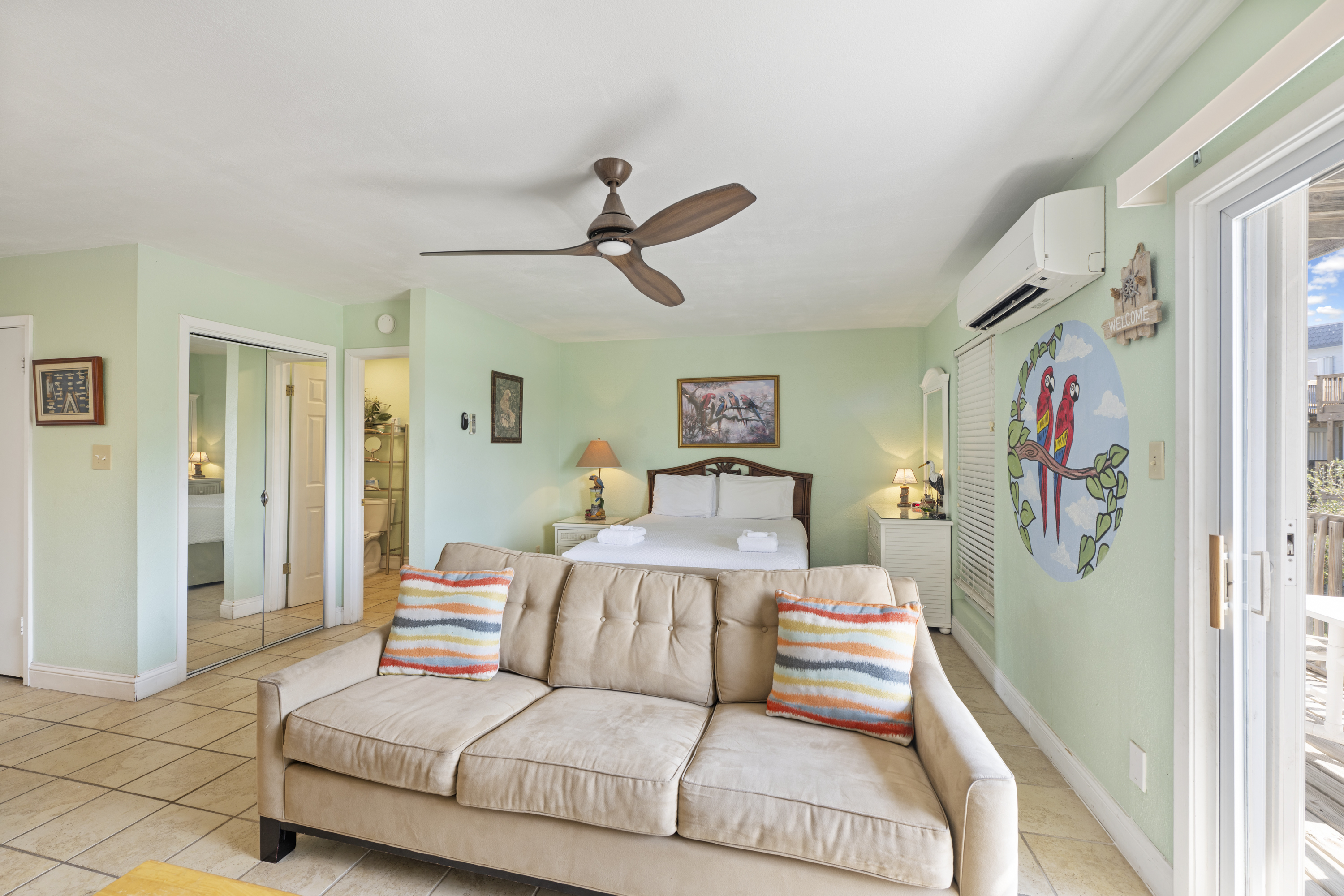 A cozy hideaway where comfort meets charm. Queen bed and Queen Sleeper Sofa. The perfect spots to unwind, laugh, and drift off after a long day at the beach.