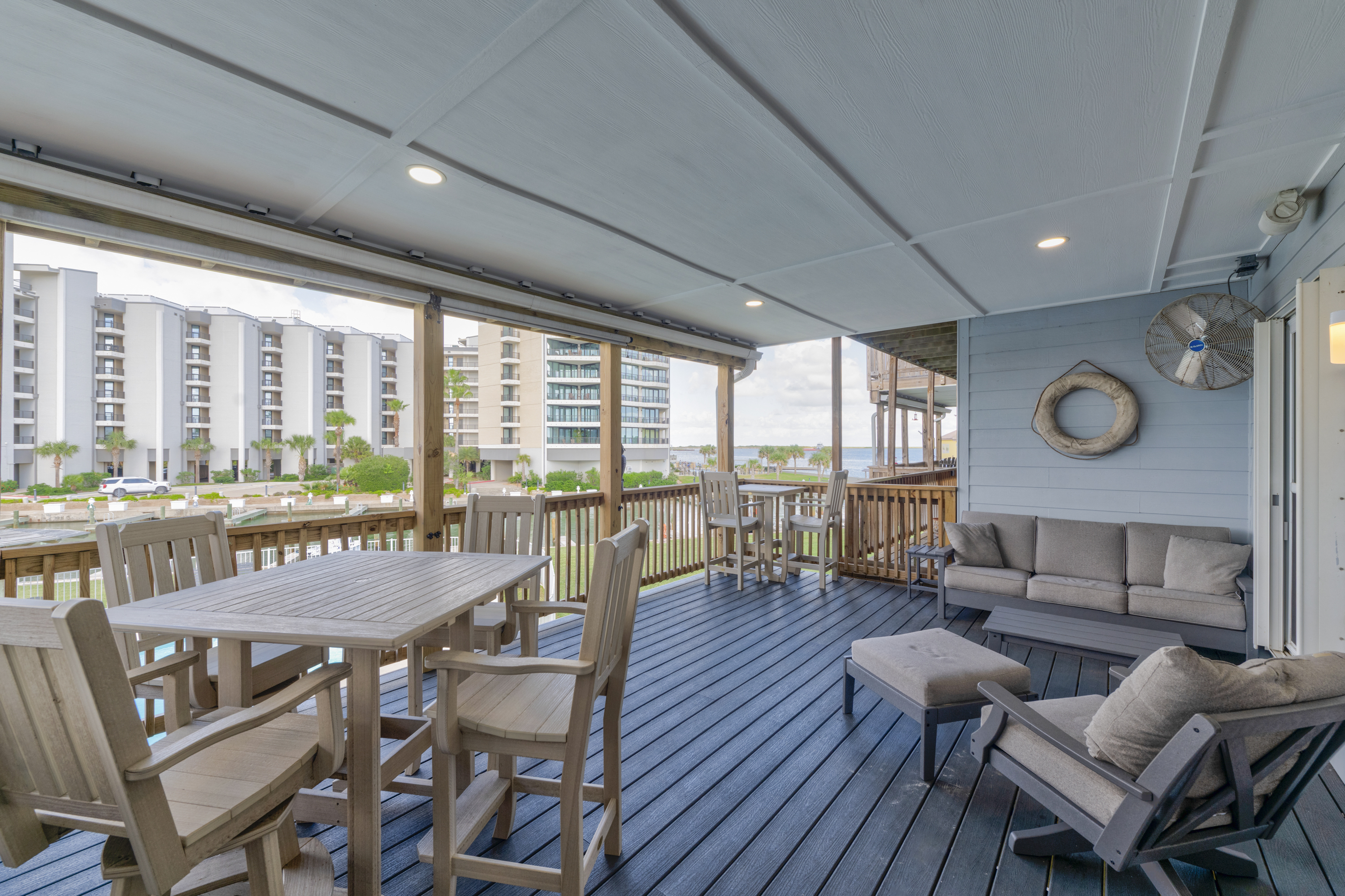 Sit back and relax; play games with the kiddos or drink your beverage of choice and watch the ships pass by. 