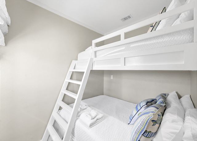 Cozy and fun—twin-over-full bunk bed for kids and the young at heart alike.
