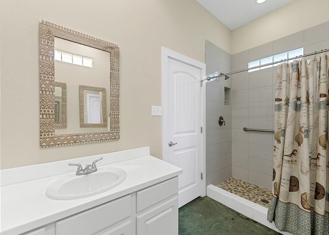 Bathroom with low-step entry shower