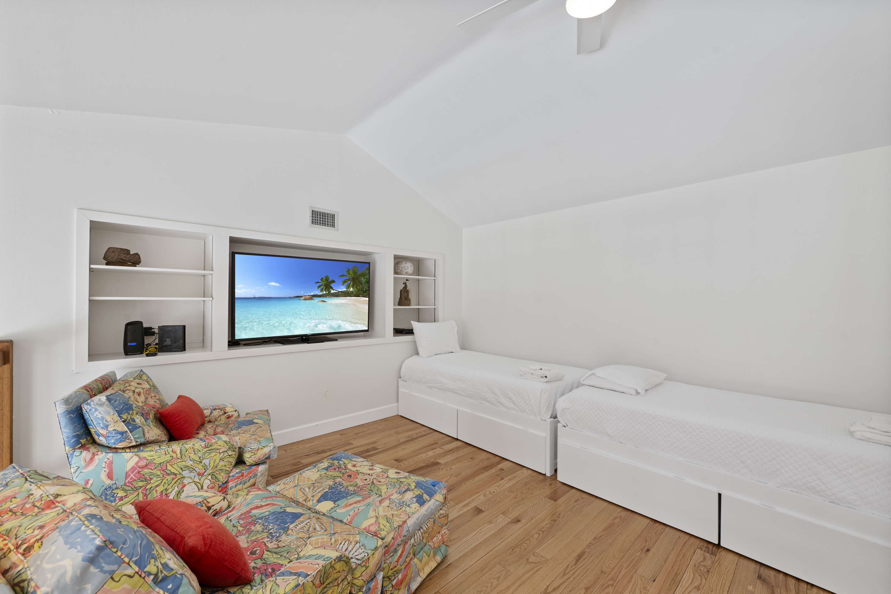 Versatile Loft Space Featuring TV for Entertainment; Two Twins and 1 Full-Size Bed 
