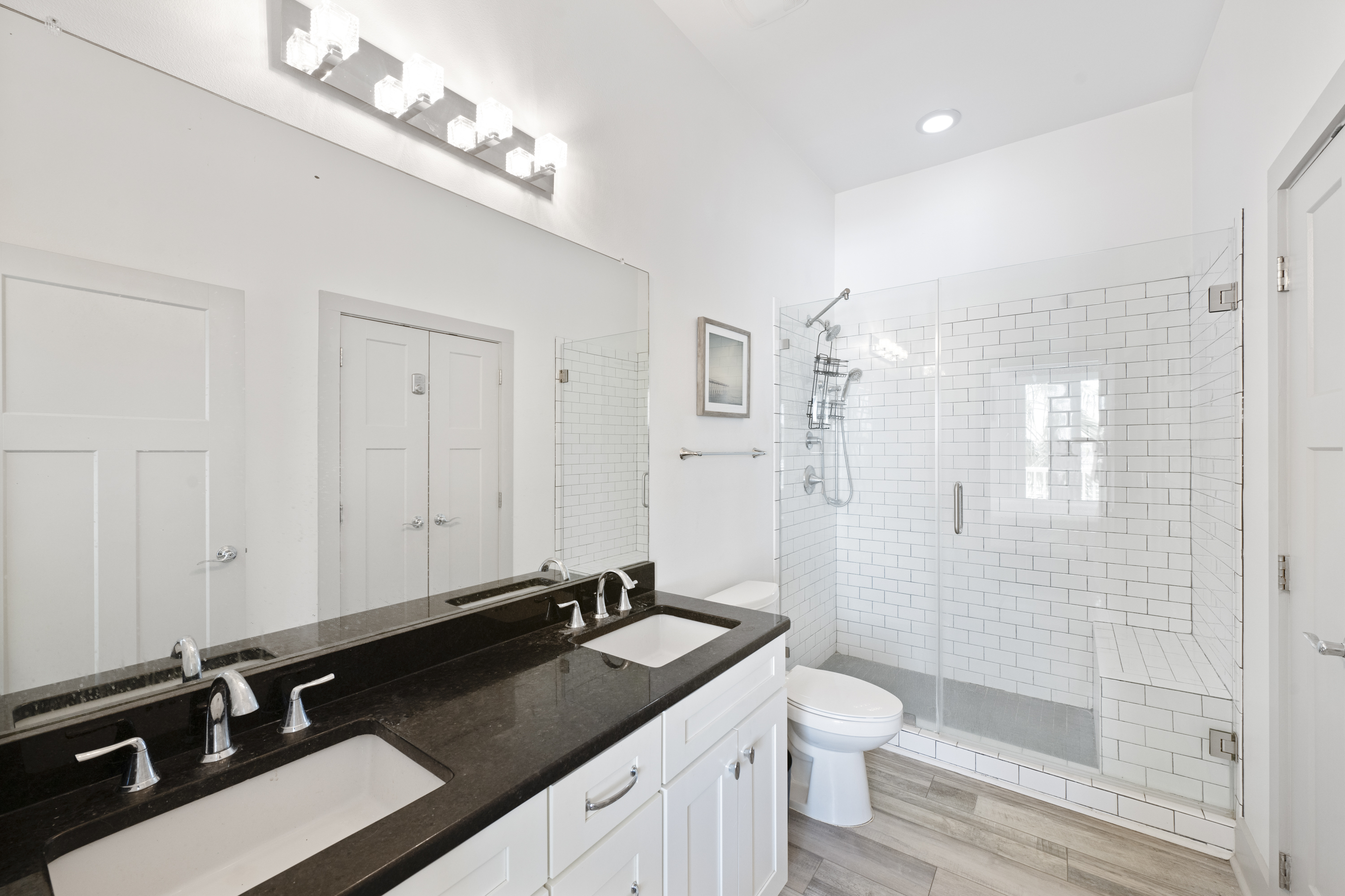 Perfectly Designed Bath with Dual Vanity and Easy-Access Shower