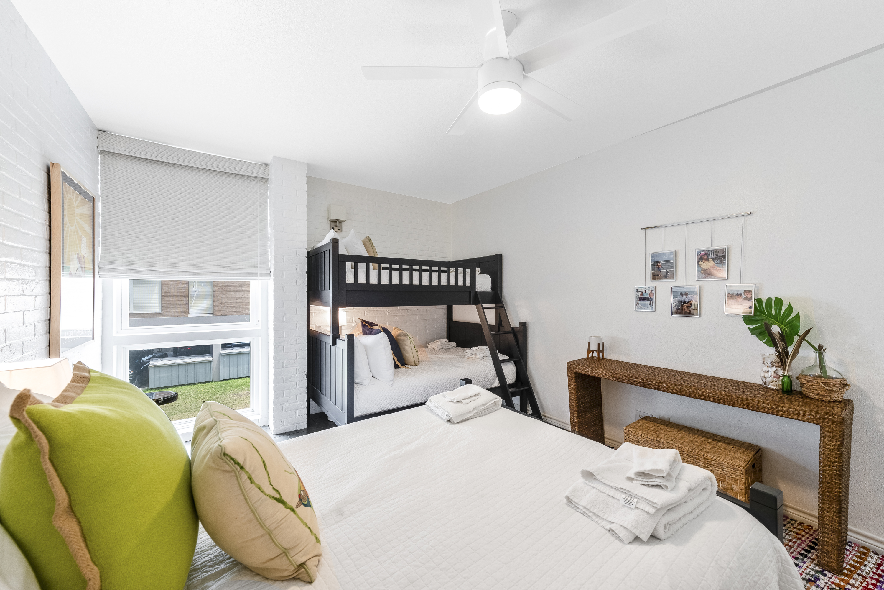 Comfortable Sleeping Options with Full Bed and Twin-Over-Full Bunk Setup for Kids or Guests. 