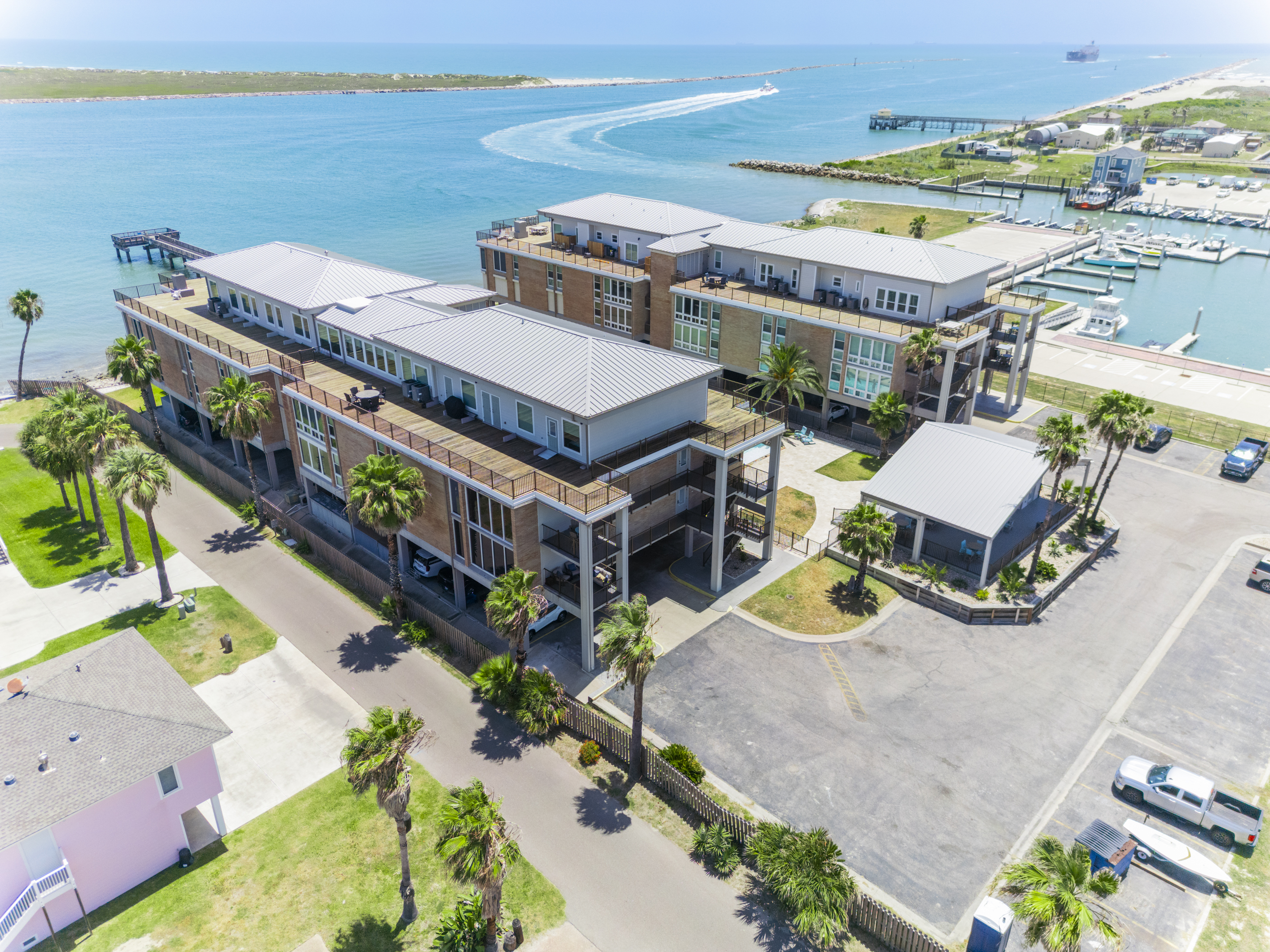 View of Channelview and the UT Marine Institute Marina to it''s East