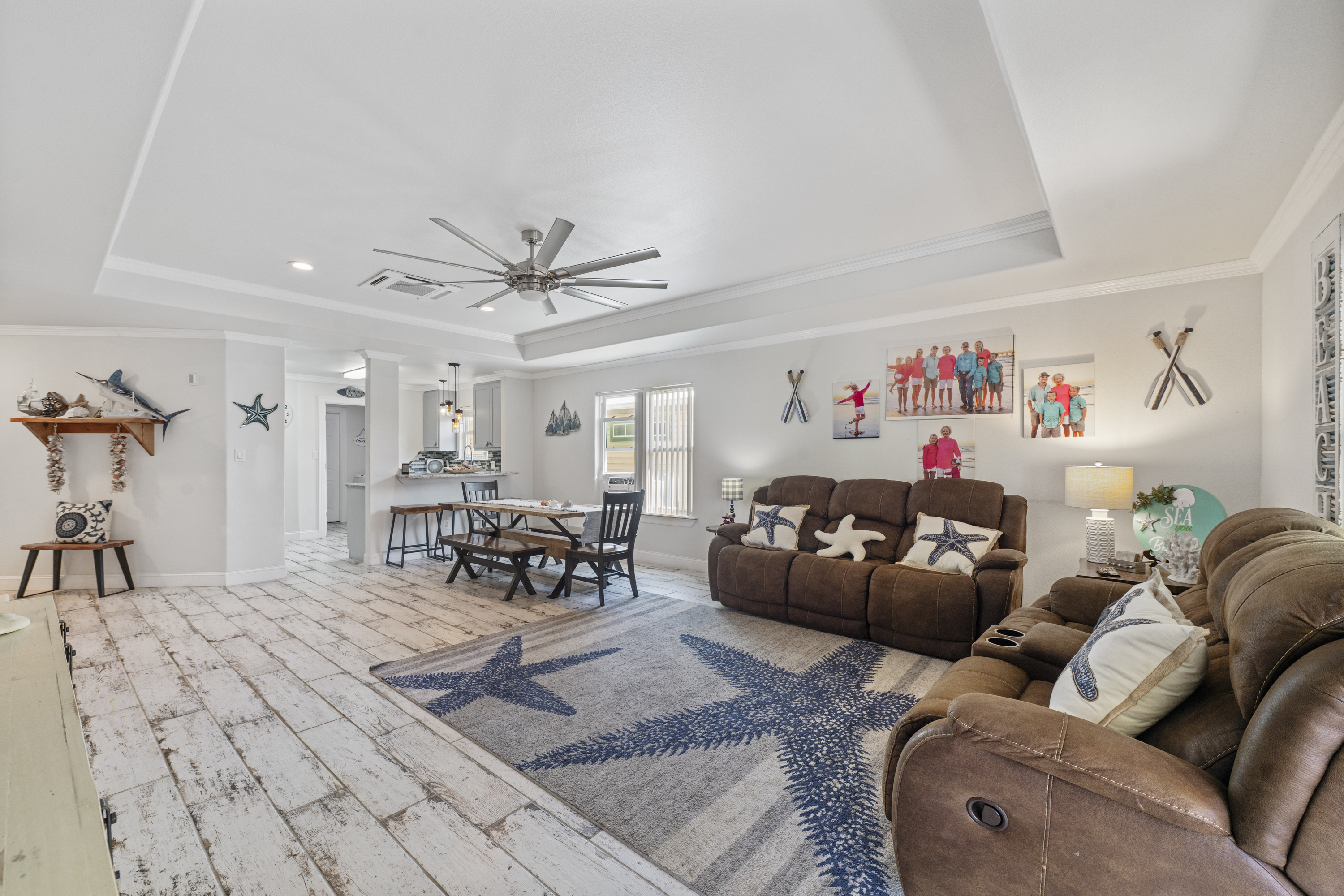 Breezy Coastal Vibes in Open Living, Dining & Kitchen Spaces