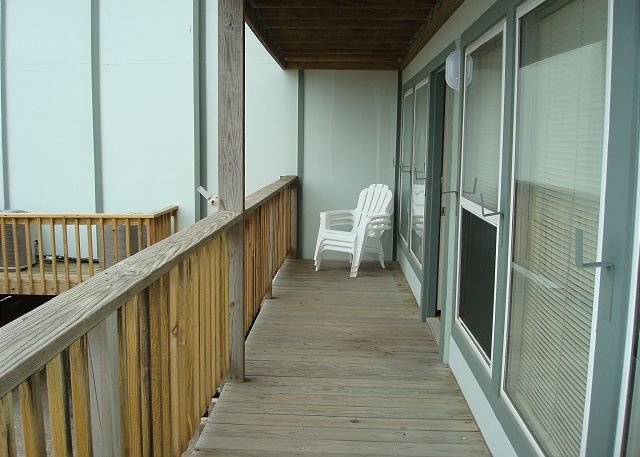 Balcony with seating.