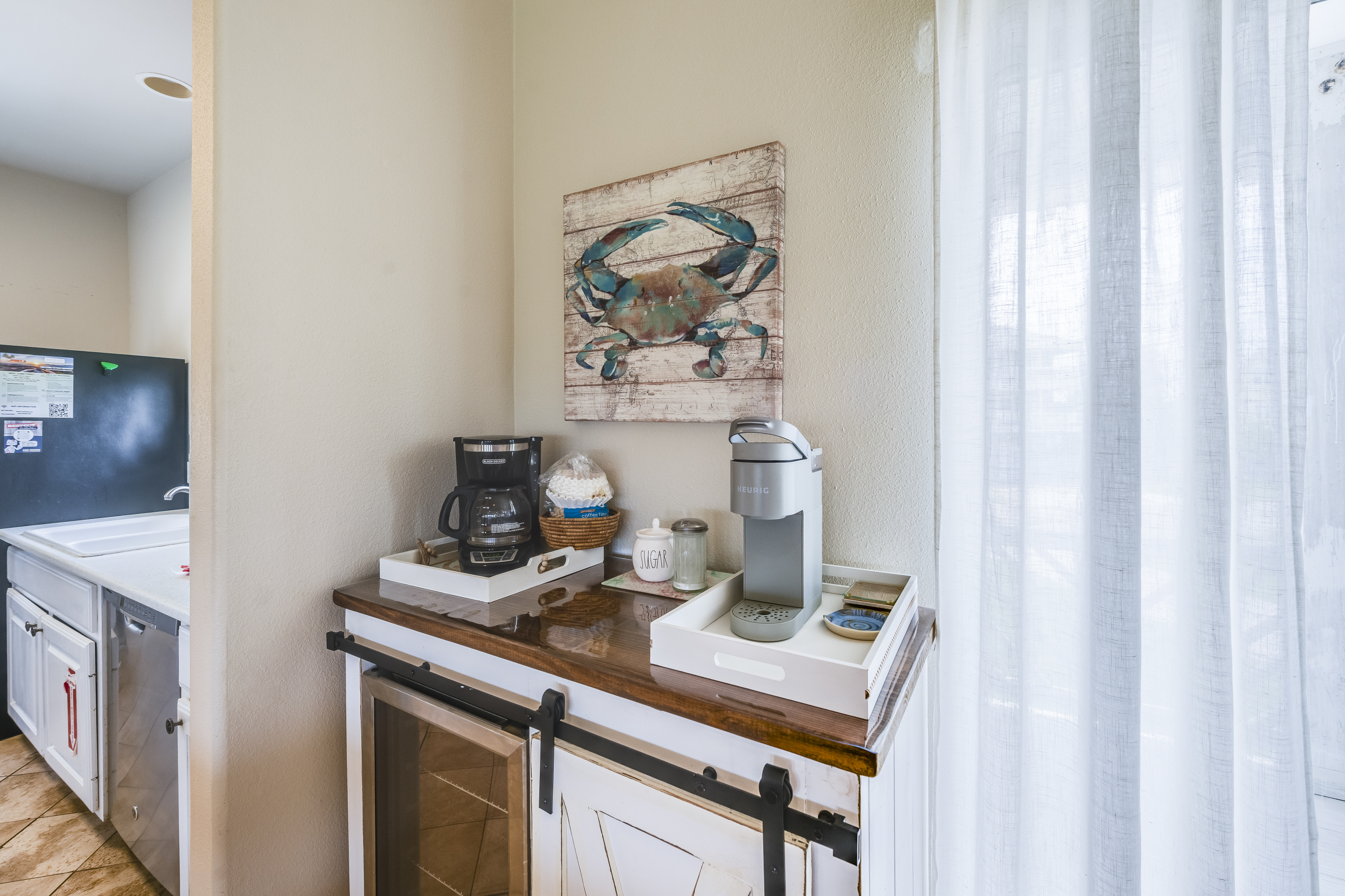 Cozy coffee nook with a Keurig for your morning brew