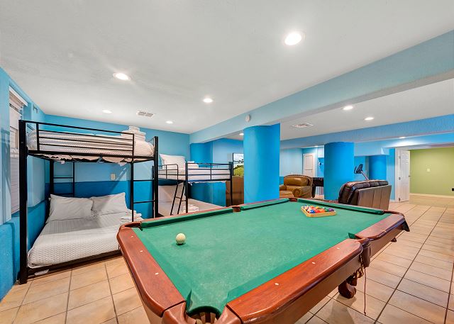 Pool table and bunk beds