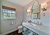 Beautiful marble counter-top in the powder room off the living