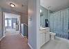 A shower-tub combo in the guest bathroom