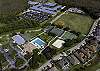 Aerial view of the Stoneybrook clubhouse with pool and amenities