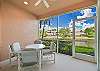 The screened in patio offers lake view