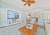 Living area with large flat screen TV