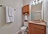 A shower-tub combo in the guest bathroom