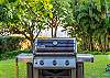 Island living at its best: outdoor grilling in a lush green oasis.