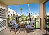 Private lanai with seating and tropical garden plus ocean views.