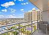 View from the lanai looking out towards and over the Ala Wai Harbor and ocean