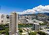 View from the unit from the living room area looking out over Ala Moana area and Koolau Mountains.
