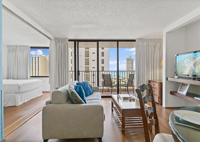 Amazing views from your living room.  Comes with a pull-out sofa bed for extra guests and flat-screened TV.