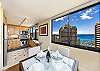 Admire the ocean and Waikiki views both day and night while seating at your dining room table or cooking your meals in the kitchen.