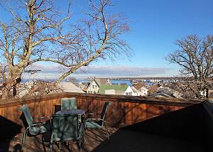 Roof top deck with views of Vineyard Haven Harbor