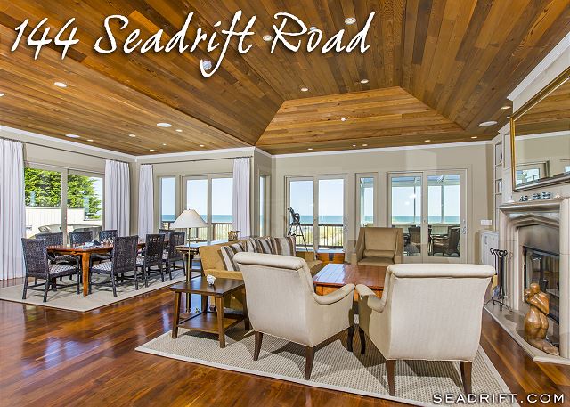 Living room with ocean views and doors to ocean side deck