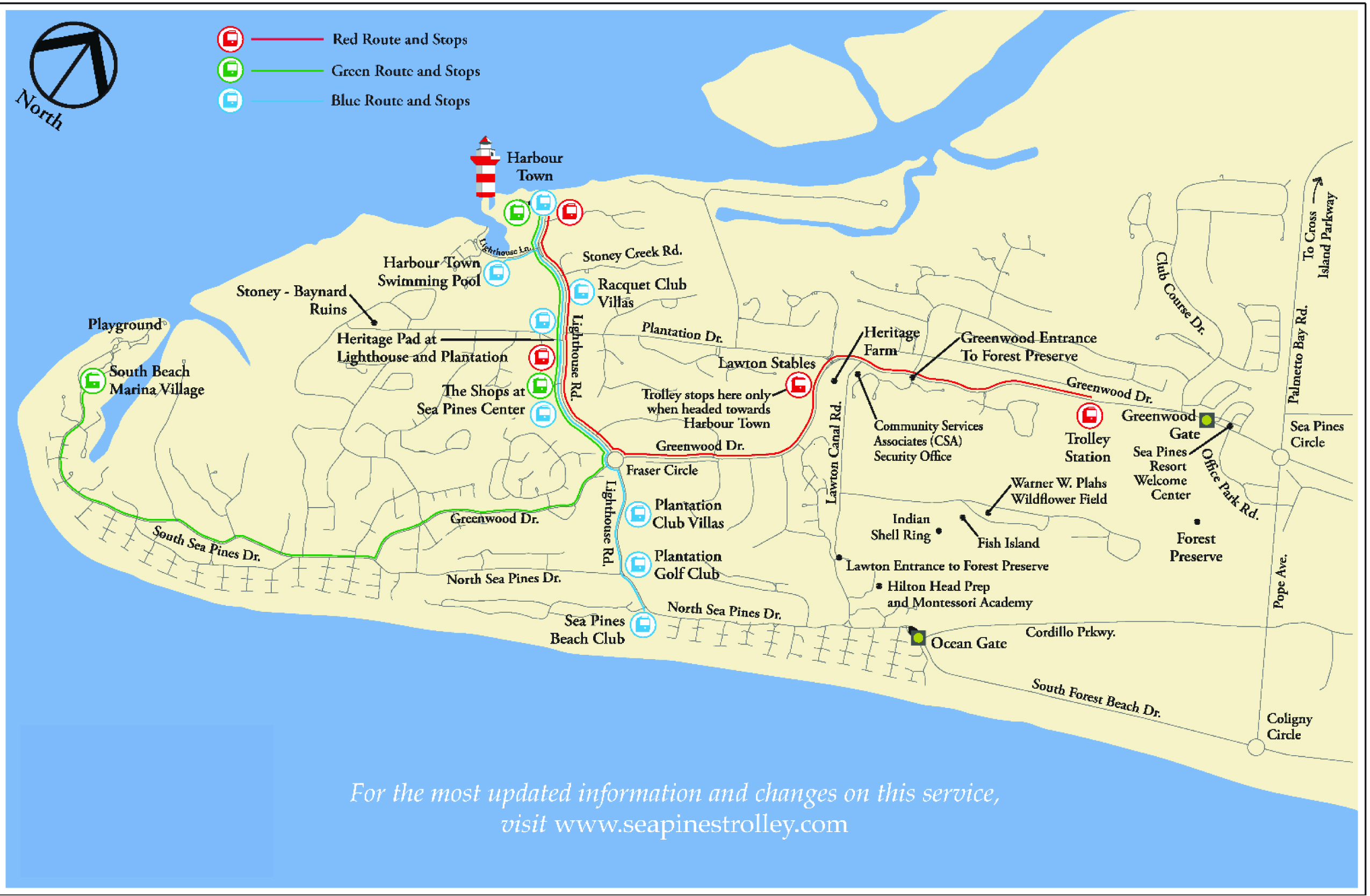 Sea Pines Trolley Routes (Blue, Green & Red)