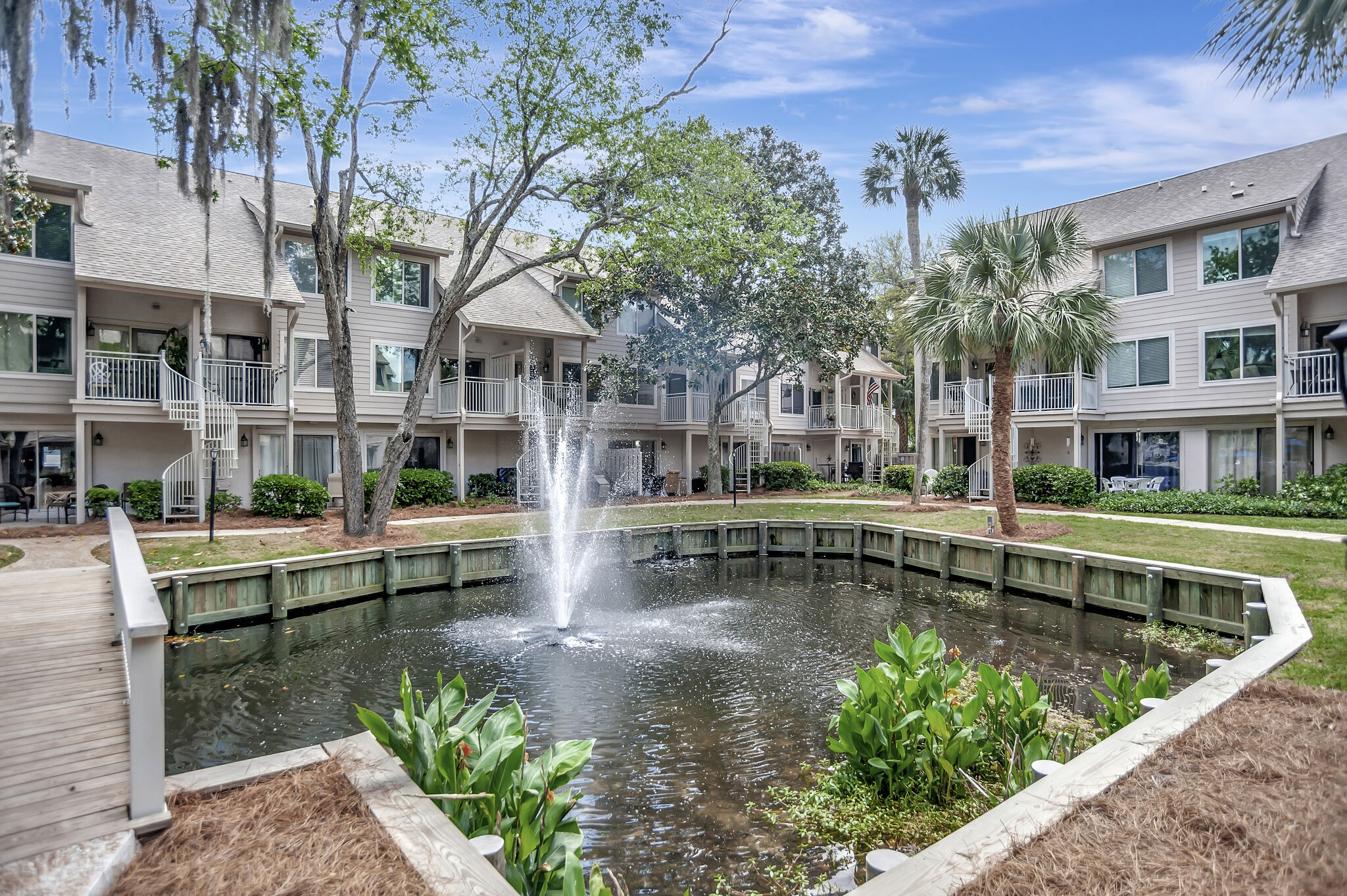 pond with fountain