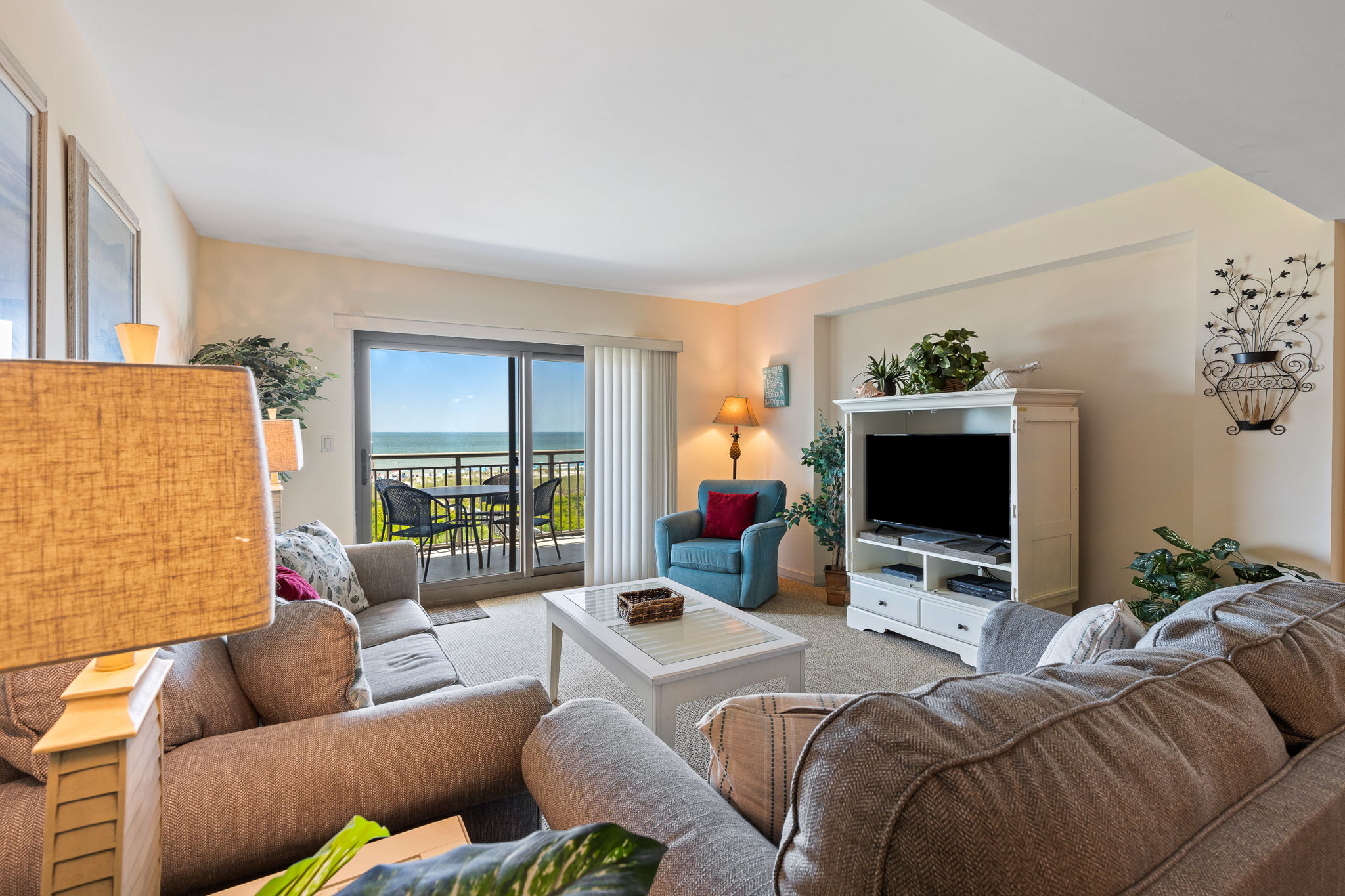 Oceanfront Living Room with Flat Screen TV