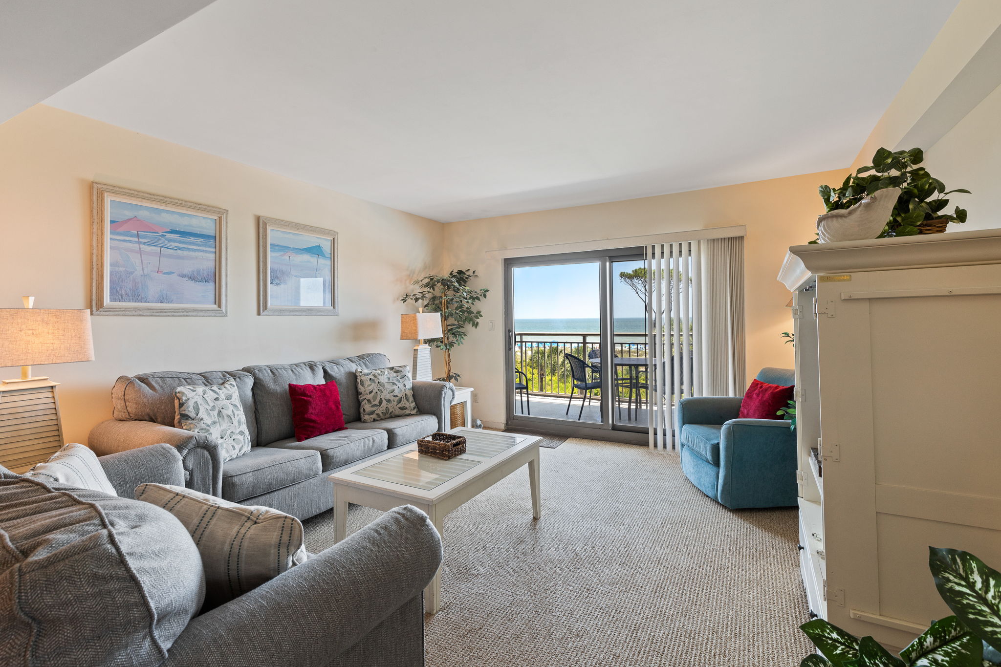Oceanfront Living Room with Flat Screen TV