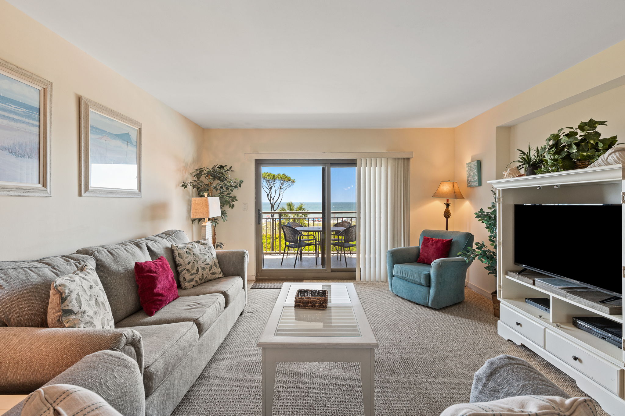 Oceanfront Living Room with Flat Screen TV