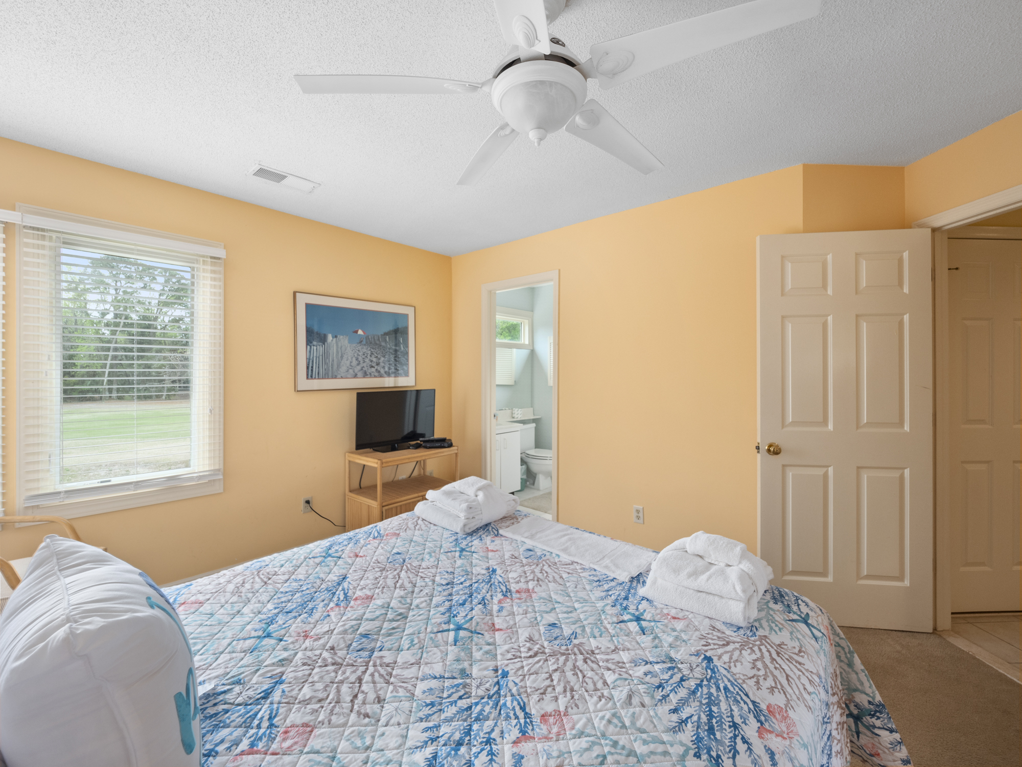 Bedroom 2 with Queen Bed, Flat Screen TV, and Private Bath