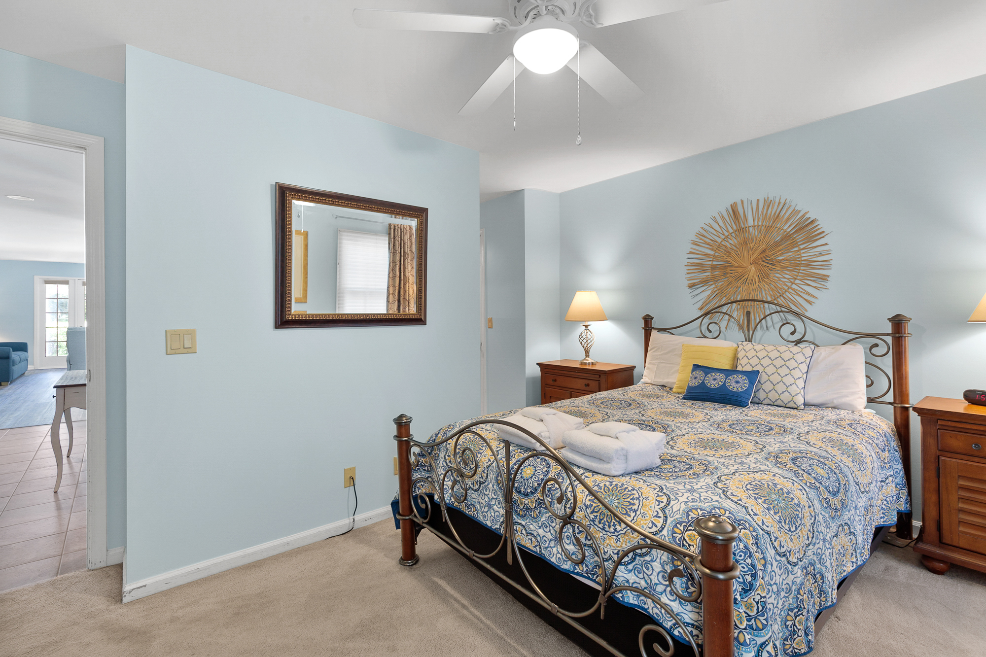 First Floor Queen Bedroom with Flat Screen TV and a Shared Bath
