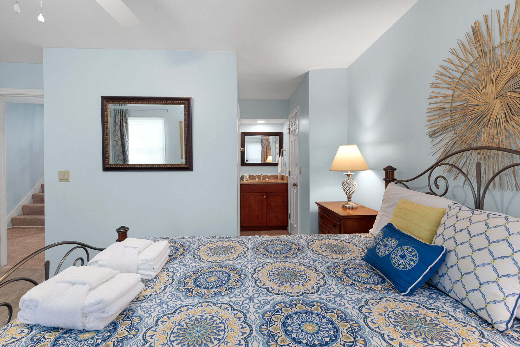 First Floor Queen Bedroom with Flat Screen TV and a Shared Bath